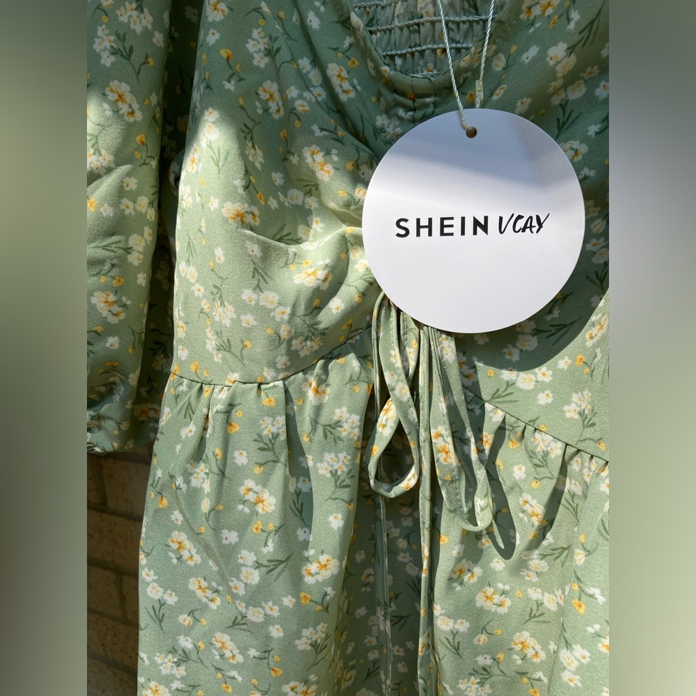 Floral Bow Detail Cottagecore Puff Sleeve Peplum Blouse SET OF 2 Shein Lot Tops - Picture 11 of 17